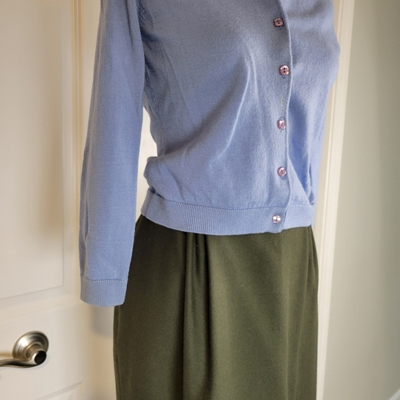 Vintage Beltrami Olive Green 100% Wool Pleat Skirt SZ M - Picture 4 of 16